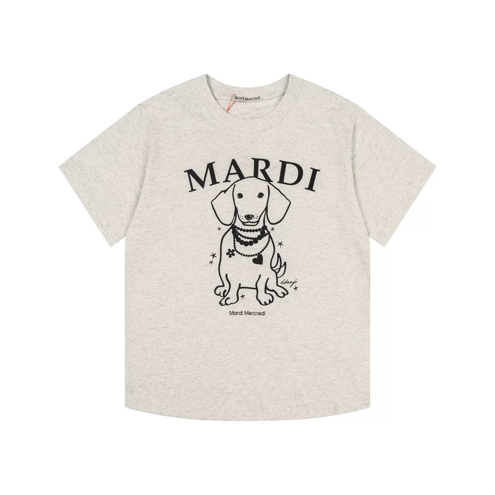 Mardi Pearl Dog Graphic Summer Casual Cotton Tee